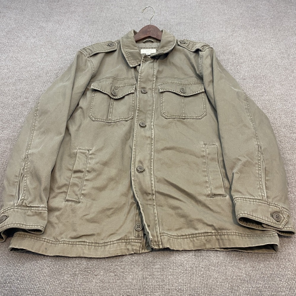 Merona Coat Mens Large Green Cotton Canvas Military Chore Jacket Lined Pockets